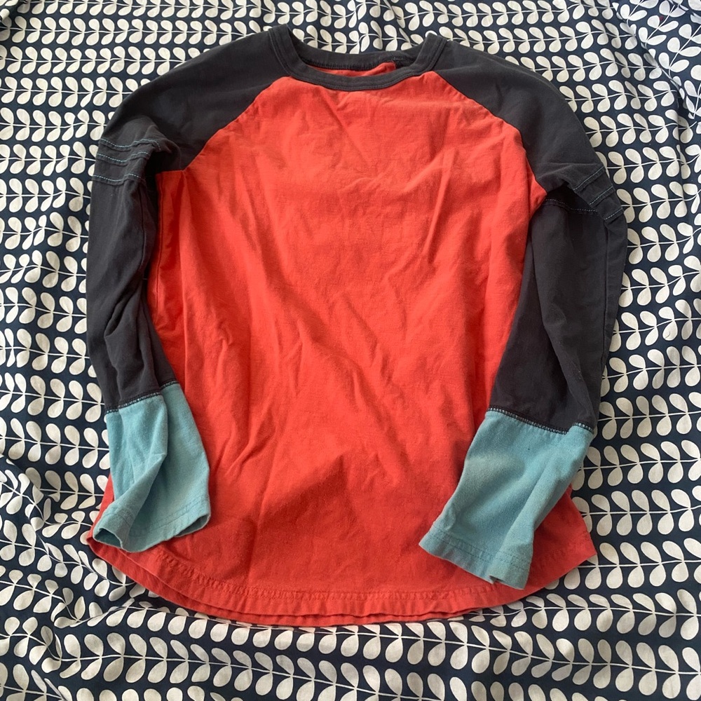 Tea Collection Colorblock Long Sleeve Navy Blue Aqua Red Baseball Tee  Size 12
